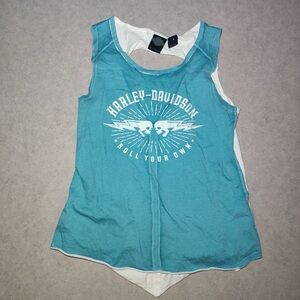 Harley-Davidson "Roll Your Own" Teal Layered Graphic Tank Top - Size Small